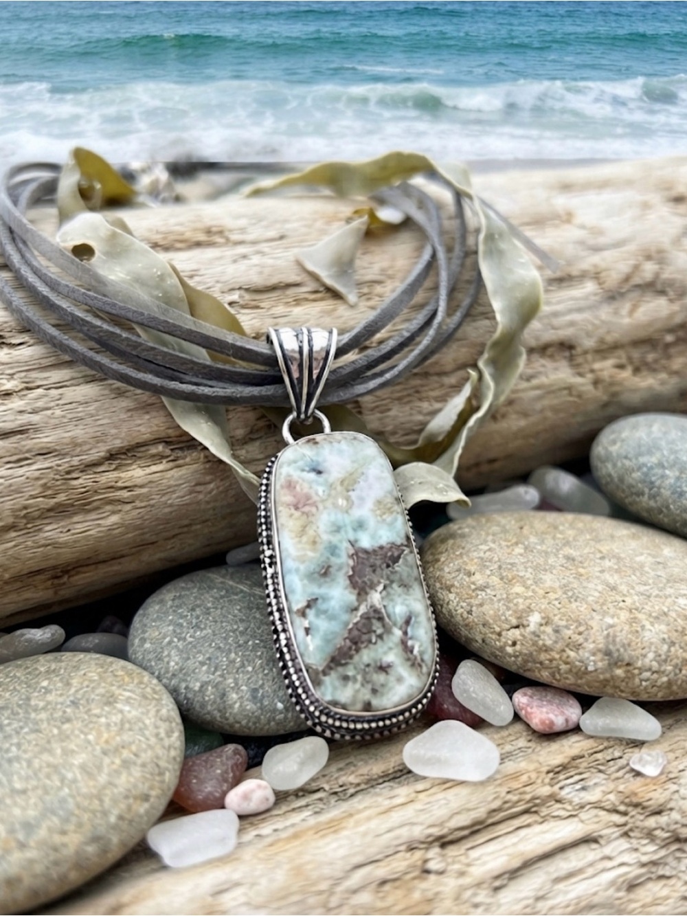Larimar Pendant Necklace Sterling silver 925 stamp southwestern